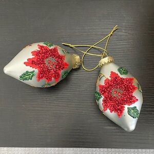 Elegant Holiday Ornament Set with Red Floral Design